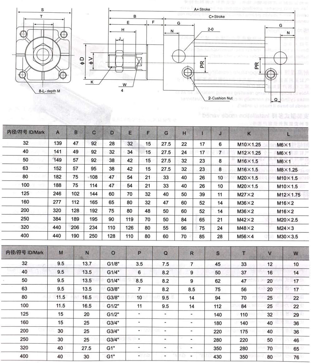 Heschen Pneumatischer Standard-Luftdruckzylinder, SC 40-450, PT1/4 Anschluss, 40mm Bohrung, 450mm Hu