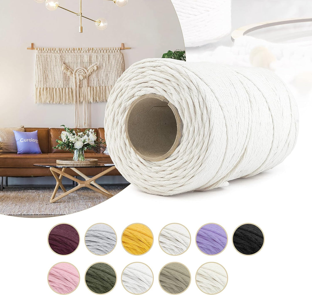 Seiletech.de Premium MAKRAMEE GARN | 600m | 5mm | Weiss | 100% Baumwolle | Kordel Natur | Baumwollga