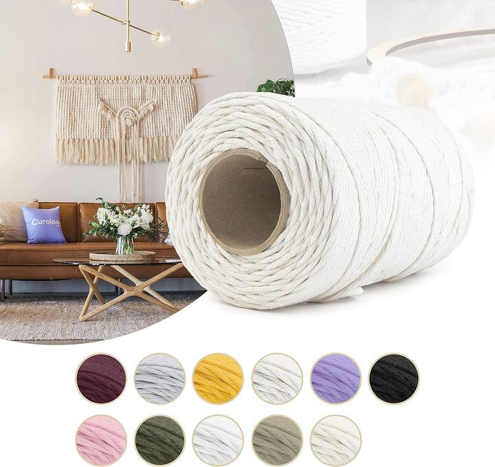 Seiletech.de Premium MAKRAMEE GARN | 600m | 5mm | Gelb | 100% Baumwolle | Kordel Natur | Baumwollgar