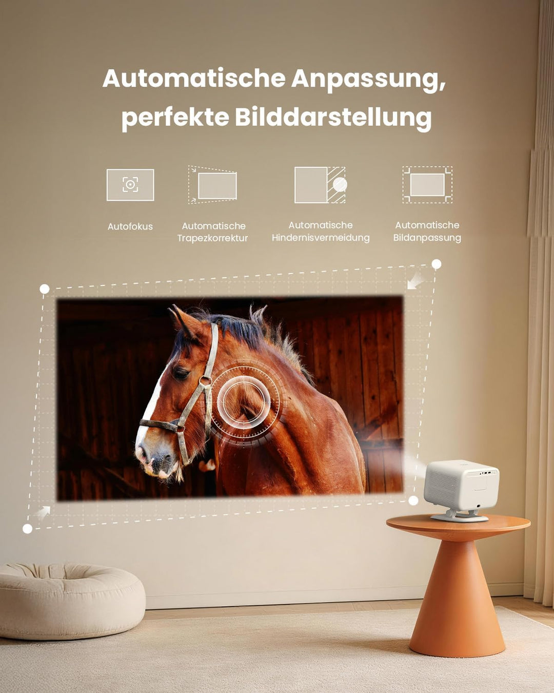 Beamer Netflix ready【SGS-zert】Helligkeit Projektor,JBL Dual 8W Dolby Audio,Auto-Fokus & Keystone,WiF
