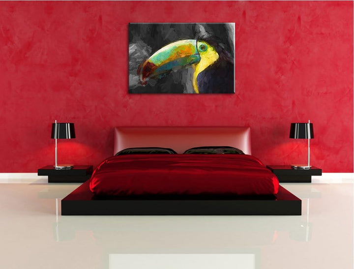 bildschöner gemalter Tukan Format: 120x80 auf Leinwand, XXL riesige Bilder fertig gerahmt mit Keilra