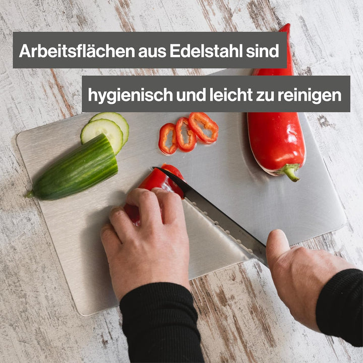 Edelstahl Schneidebrett - Für Fleisch, Fisch & Gemüse - Hygienisches Schneidbrett Metall - Stahl Bre