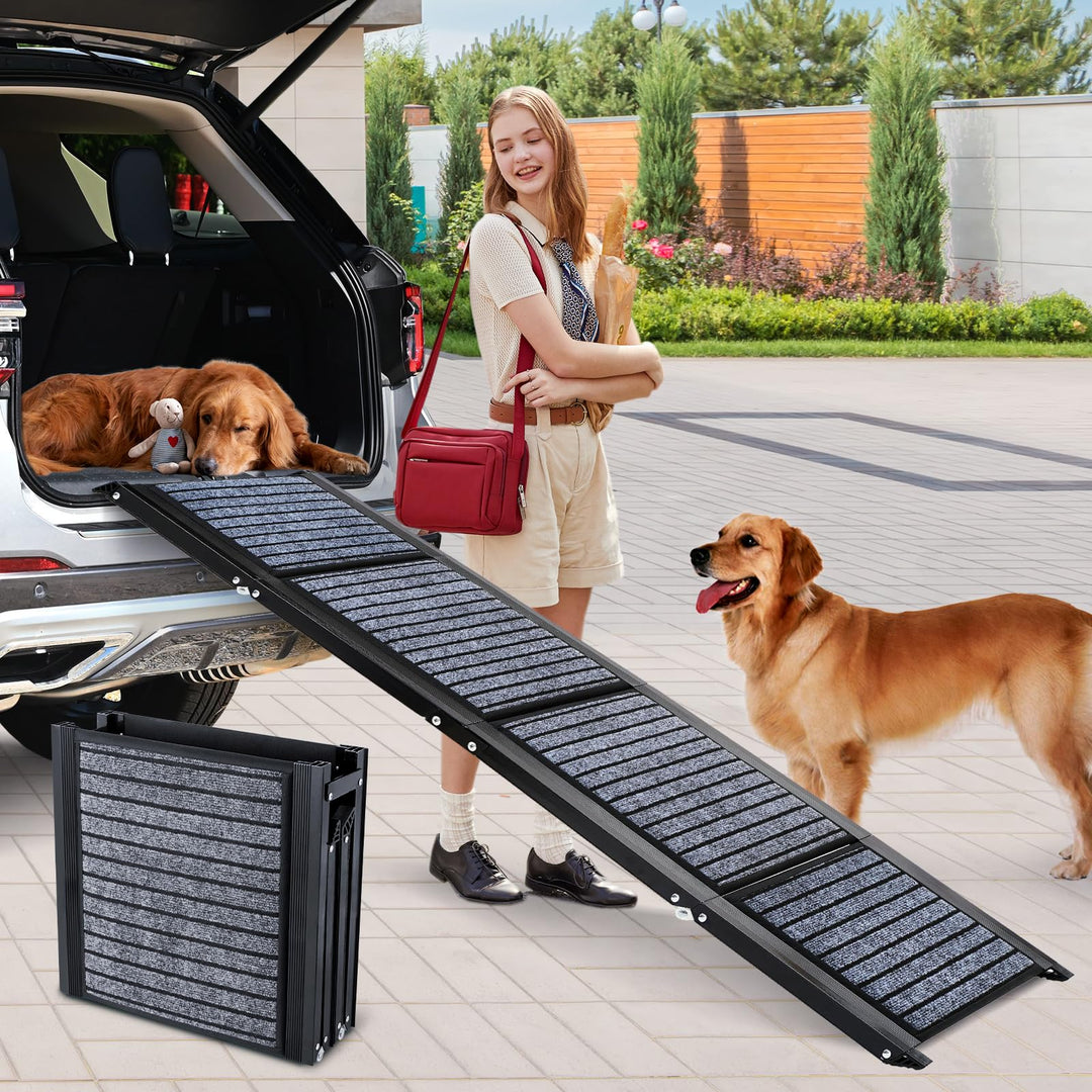 Extra Lang 170cm Hunderampe Auto Klappbar,Hundetreppe Auto mit High Traction Teppichoberfläch,rutsch