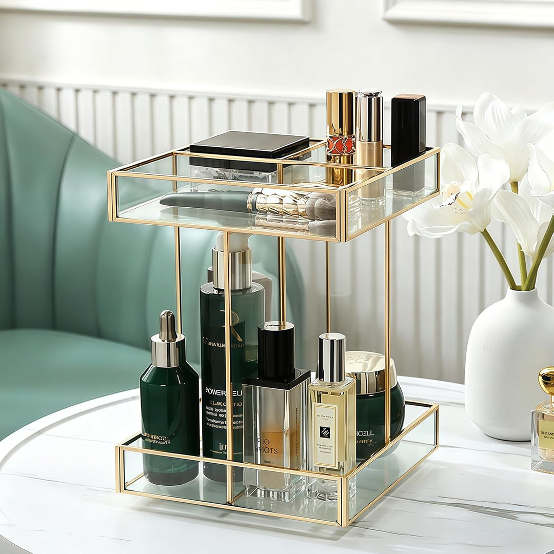 SLHEQING 360° drehbarer Kosmetik organizer, Grosse Kapazität Beauty Organizer, Glas Make Up Organize