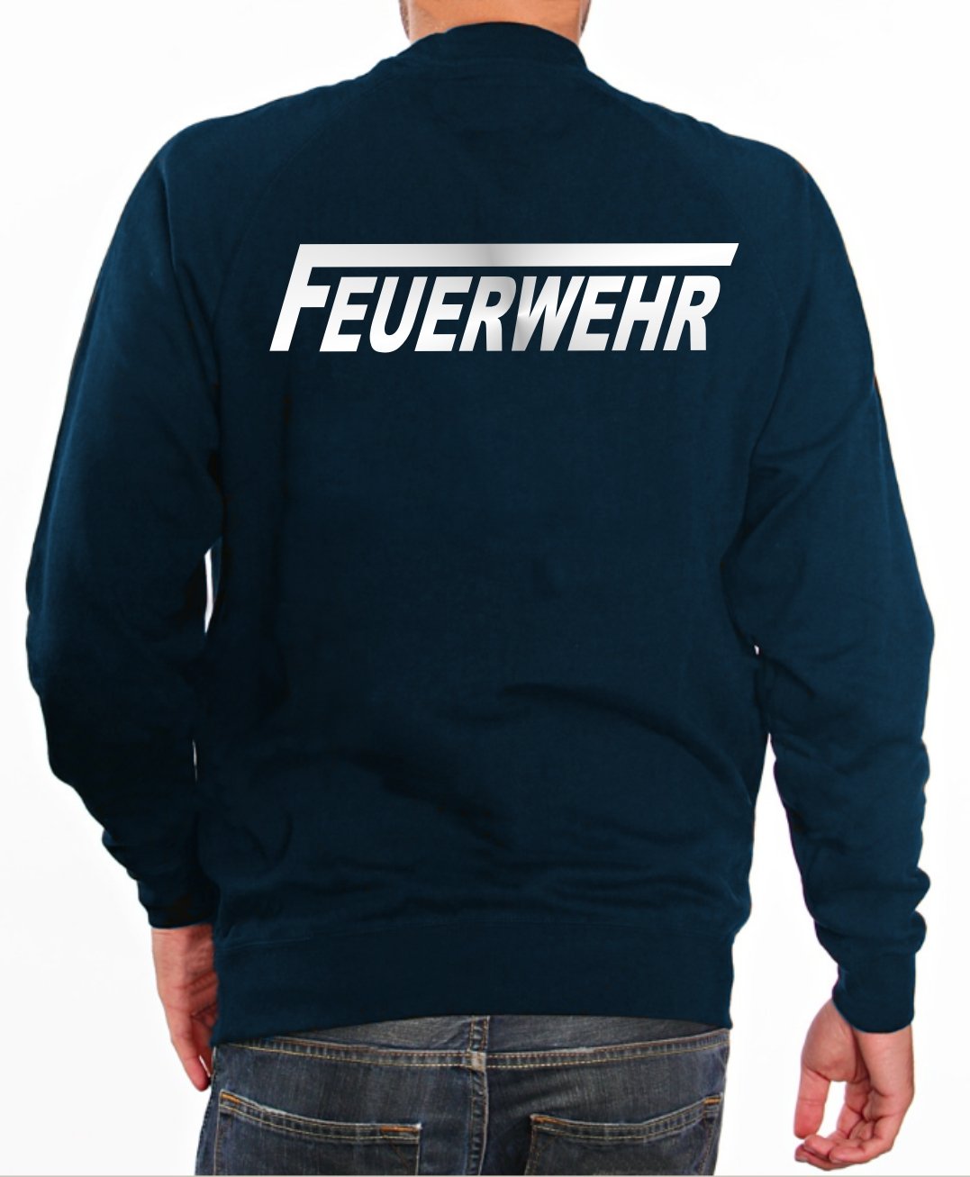feuer1 Sweater Feuerwehr in Navy mit Silber reflektierendem beidseitigem Schriftzug mit langem F XXL