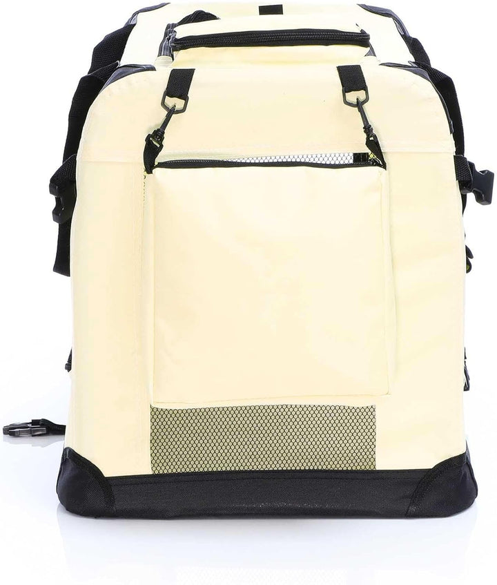 Fudajo Faltbare Transportbox in Beige für Haustiere, Grösse M (60x42x44cm), Tragegriff, Liegedecke
