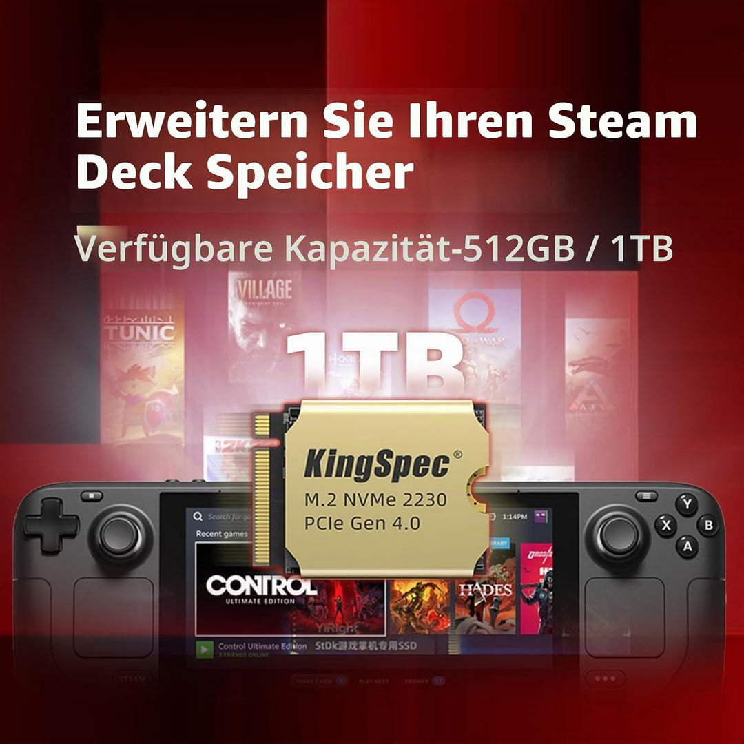 KingSpec XF-2230 2TB SSD M.2 2230 PCIe 4.0, NVMe SSD Gen 4x4 mit Wärmesenke, bis zu 5000MB/s Interne