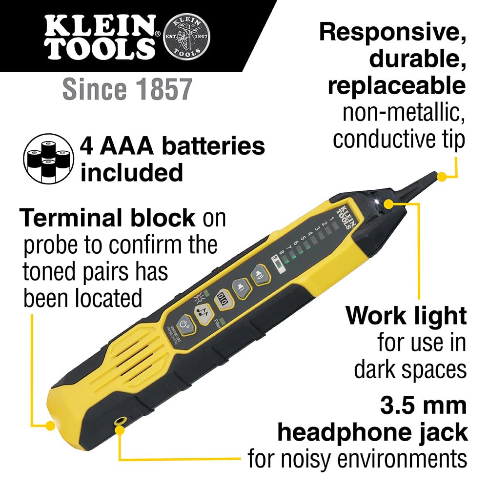 Klein Tools VDV500-223 Digitale Sonde mit LED-Arbeitsleuchte für Ethernet, Internet, Telefon, Lautsp