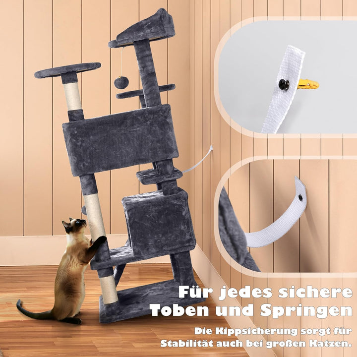 Yaheetech Kratzbaum Kletterbaum 139 cm hoch Katzenkratzbaum, Stabiler Katzenbaum mit 3 Plattformen,