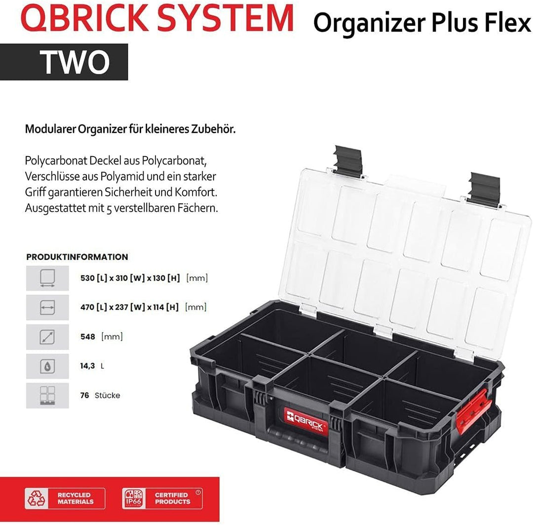 Qbrick System TWO Organizer Plus Flex Robust Werkzeugkästen Satz (1 x Organizer), 1 x Organizer