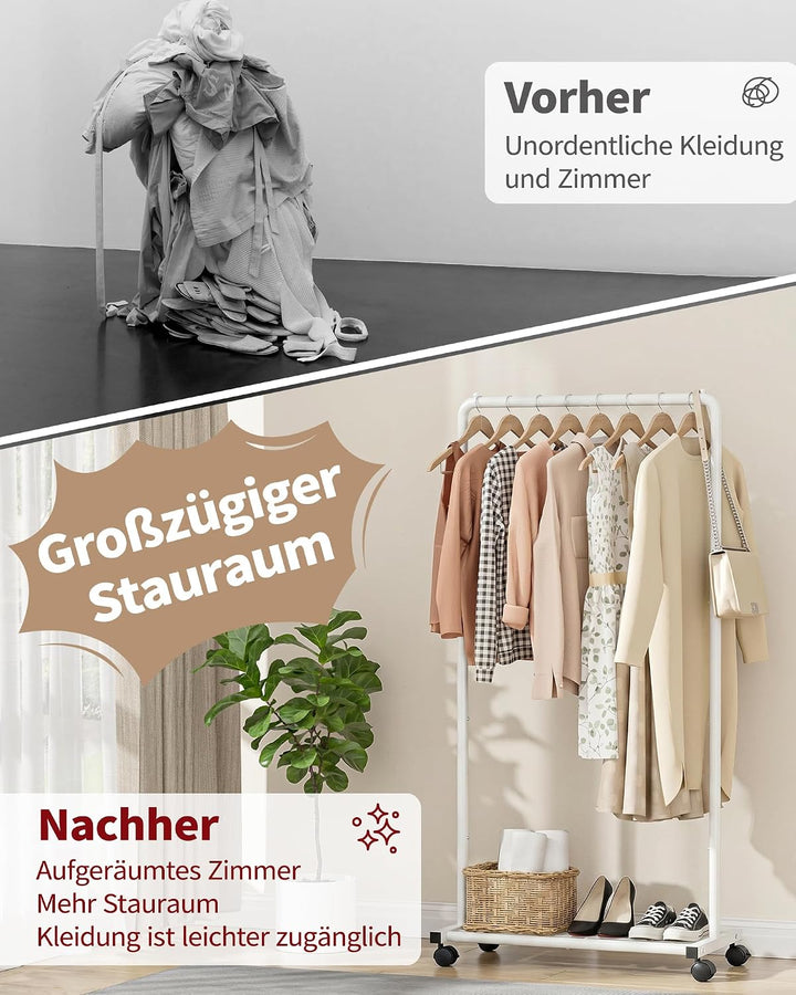 Sakugi Kleiderständer - Kleiderständer auf Rollen, Kleiderstange mit Aufbewahrungsgitter, Robuster M