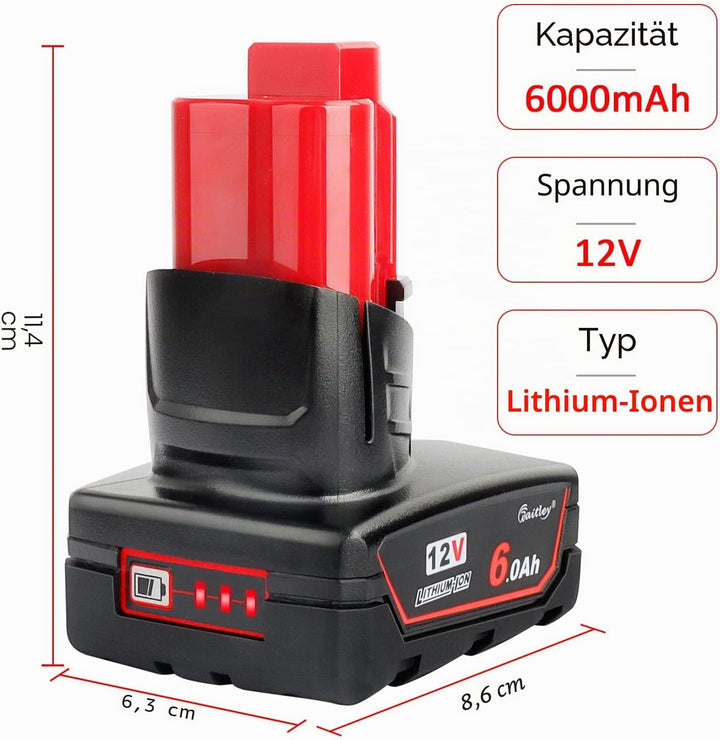 2X Waitley M12 12V 6Ah Ersatzakku für Milwaukee M12 Li-ion Akku 48-11-2411 48-11-2440 48-11-2402 Wer