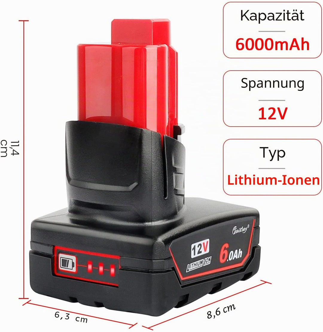 Waitley M12 12V 6Ah Ersatzakku für Milwaukee M12 Li-ion Akku 48-11-2411 48-11-2440 48-11-2402 Werkze