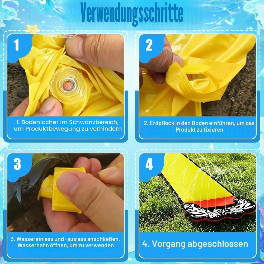 480*70CM Wasserrutsche Garten Für Kinder, Wasserrutsche Outdoor Sommer Rasen Mit 2 Bodyboards, Singl