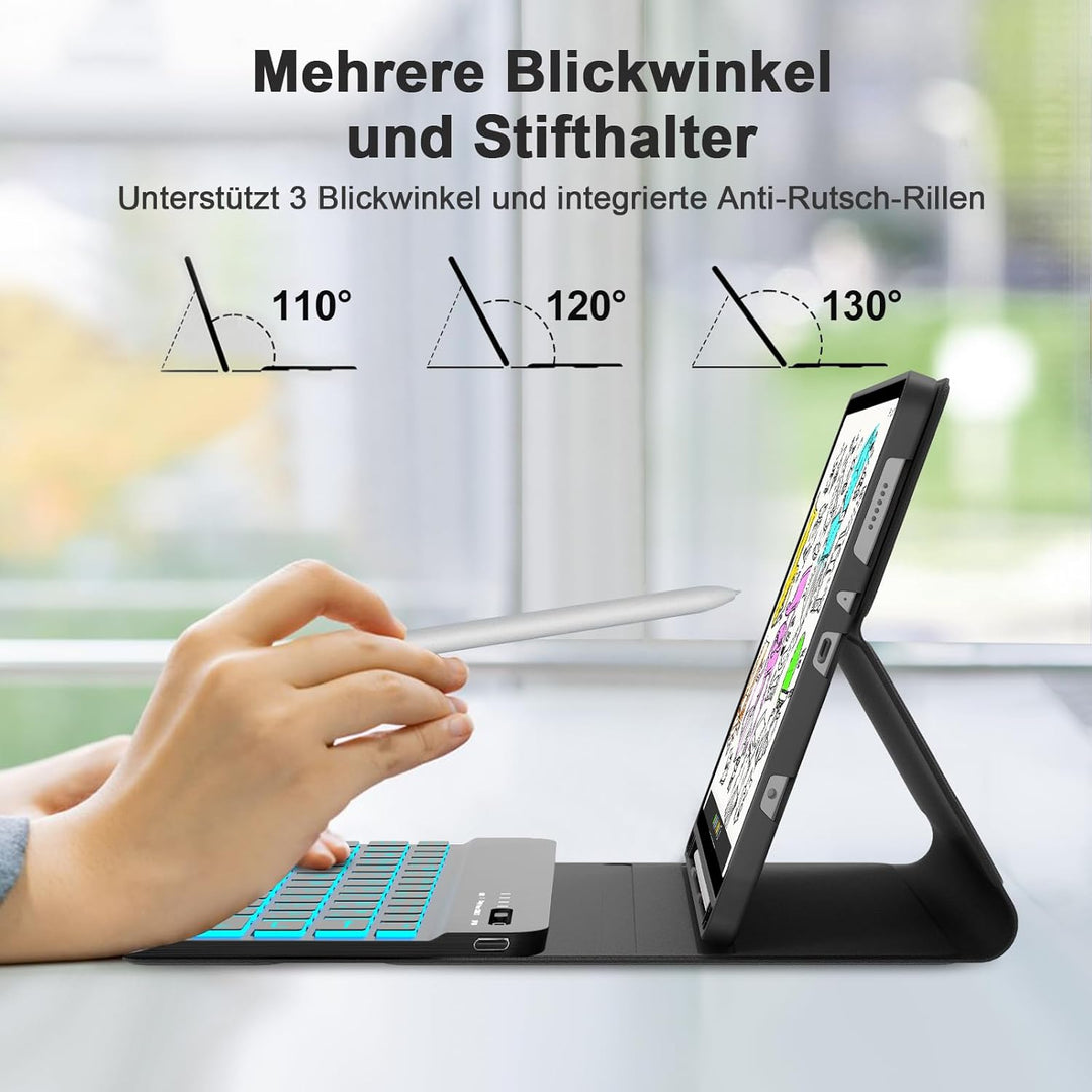 IVEOPPE Tastatur für Samsung Galaxy Tab A11 8.7 Zoll 2025, 7-Farbige Beleuchtung, Hülle Tastatur für