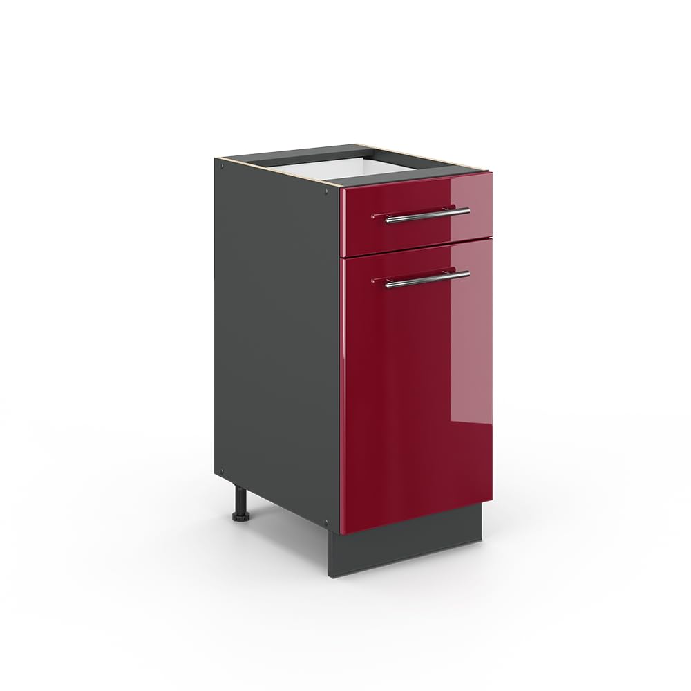 Vicco Küchenunterschrank Fame-Line, Bordeaux Hochglanz/Anthrazit, 40 cm ohne Arbeitsplatte Bordeaux