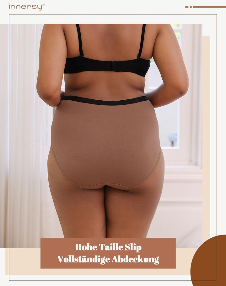 INNERSY Unterhosen Damen Grosse Grössen Schlüpfer Baumwolle High Waist Slip Maxi Unterwäsche 5er Pac