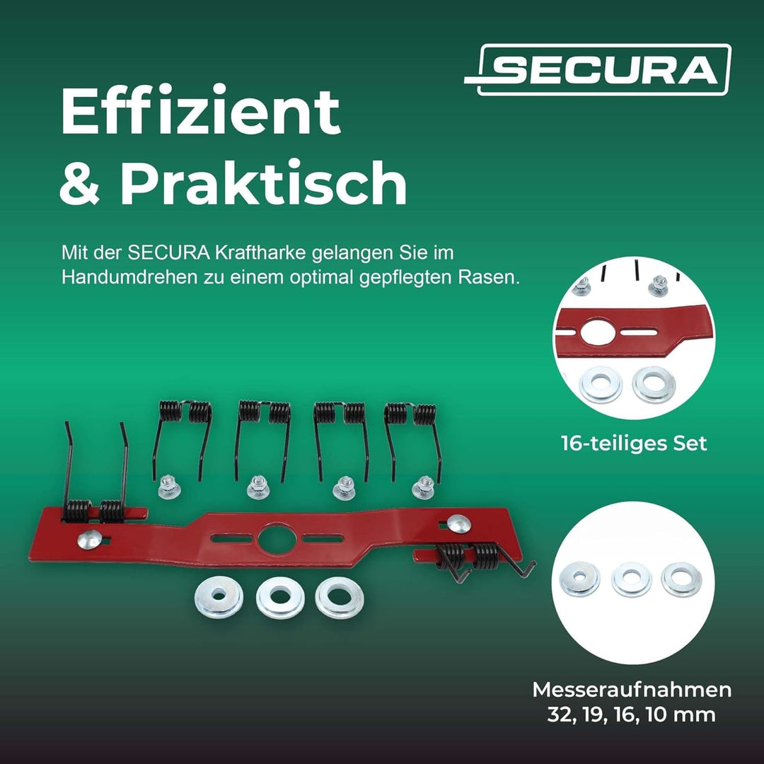 SECURA Vertikutiermesser für Rasenmäher 40 cm Komplettset | Entmooser Kraftharke für Rasenmäher Benz