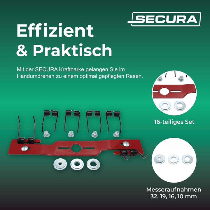 SECURA Vertikutiermesser für Rasenmäher 40 cm Komplettset | Entmooser Kraftharke für Rasenmäher Benz