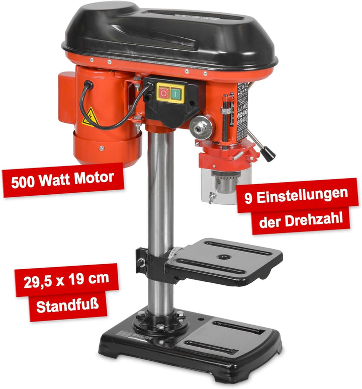 Hecht Standbohrmaschine, Säulenbohrmaschine mit starken 550 Watt – 9-stufige Dreh-zahlregelung, dreh