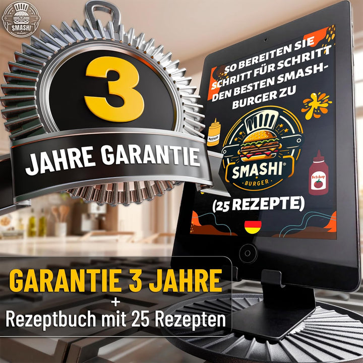 SMASHI® Smash Burger Set Professionell aus Edelstahl 304 – Burgerpresse, Grillspachtel & Burgerglock