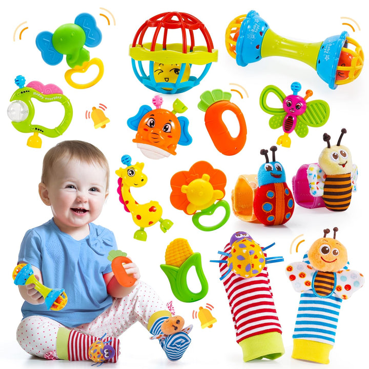 Tsokize Baby Spielzeug 0 3 6 9 Monate, 14 Pcs Rasseln Beissring Set Baby Spielzeug ab 0 3 6 9 Monate
