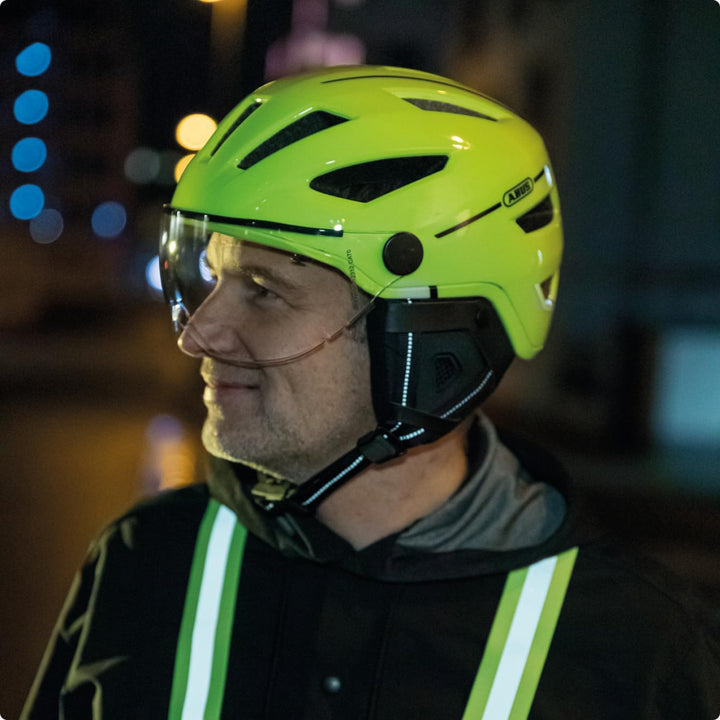 ABUS Stadthelm Pedelec 2.0 ACE - Fahrradhelm mit Rücklicht, Visier, Regenhaube, Ohrenschutz - für Da