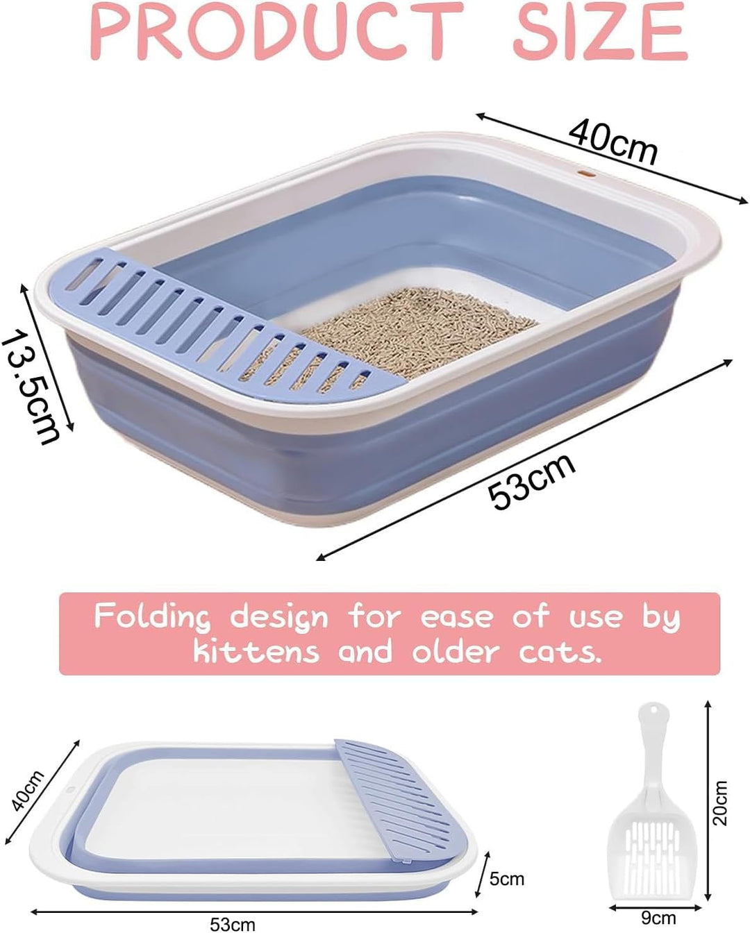 Katzentoilette Flach Gross, Katzenklo Flach Mit Schaufel, Katzenklo Niedrig für alte Katzen, Reiseto
