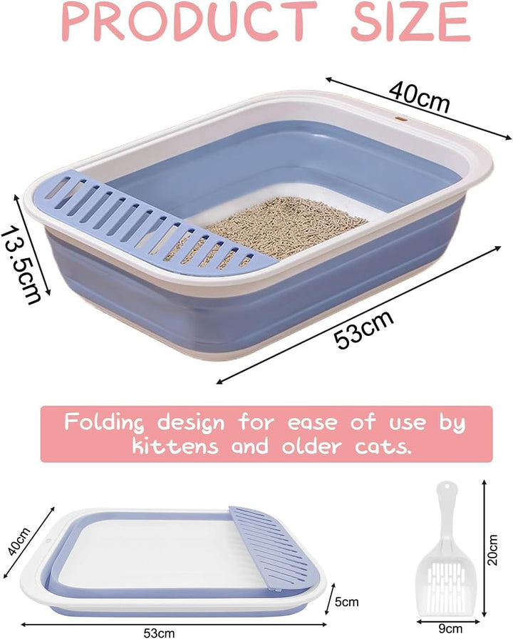 Katzentoilette Flach Gross, Katzenklo Flach Mit Schaufel, Katzenklo Niedrig für alte Katzen, Reiseto