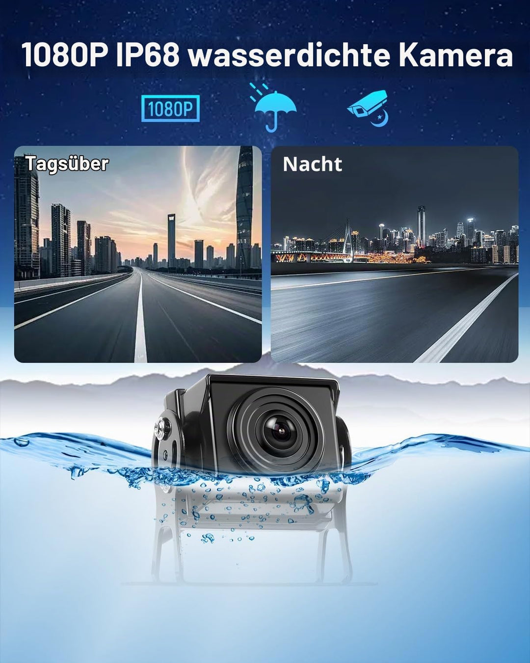 NHOPEEW Rückfahrkamera Kit mit 7 Zoll Monitor - Double 1080P Backup-Kamera Unterstützung IP69 wasser
