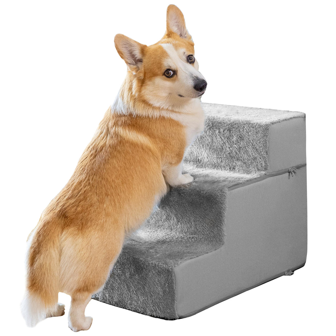 Hundetreppe für kleine Hunde - 3 Stufen Hunde Treppe 43cm hoch - Schaumstoff Hundetreppe Sofa - Sich