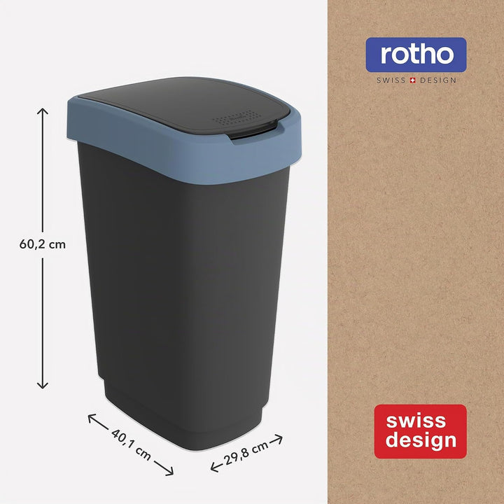 Rotho Twist 2er-Set Mülleimer 50l mit Deckel, Anthrazit/Blau, Kunststoff blau/anthrazit 2x50l, blau/