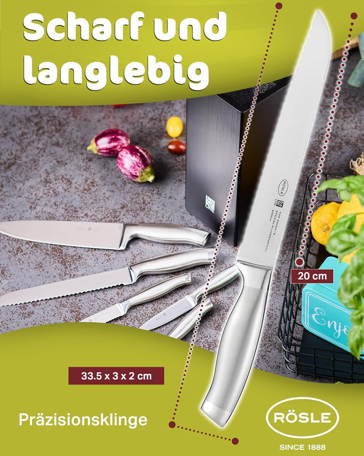 RÖSLE Brotmesser Basic Line, Hochwertiges Küchenmesser zum Schneiden von Brot, Brötchen und Baguette