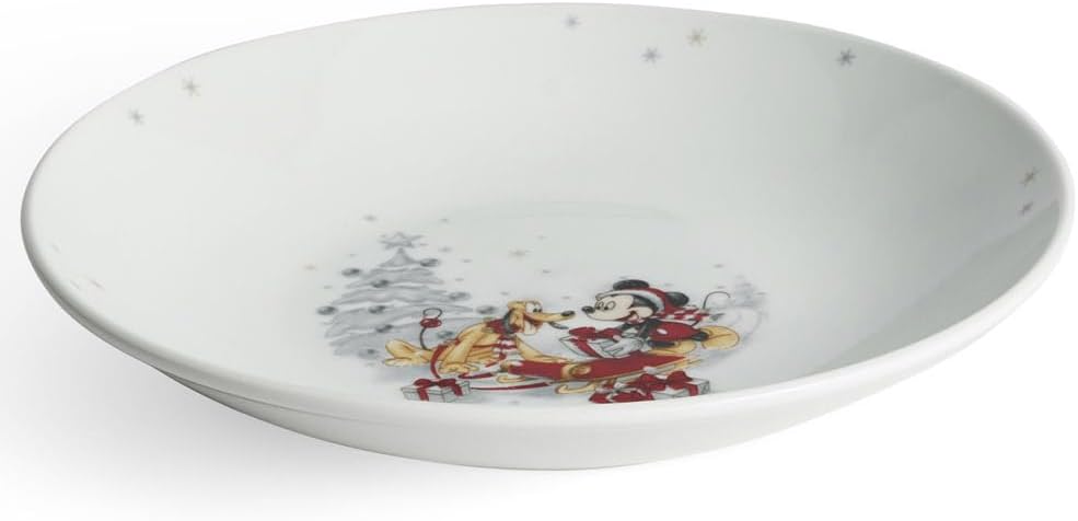 Disney Winter-Kollektion – 4er-Set Hochwertige Porzellan tiefer Teller 22cm | Micky & Pluto Design –
