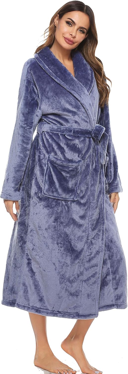 Vlazom Damen Bademantel Flanell Weiche Winter Bademantel Saunamantel Morgenmantel Lange Ärmel Hausma