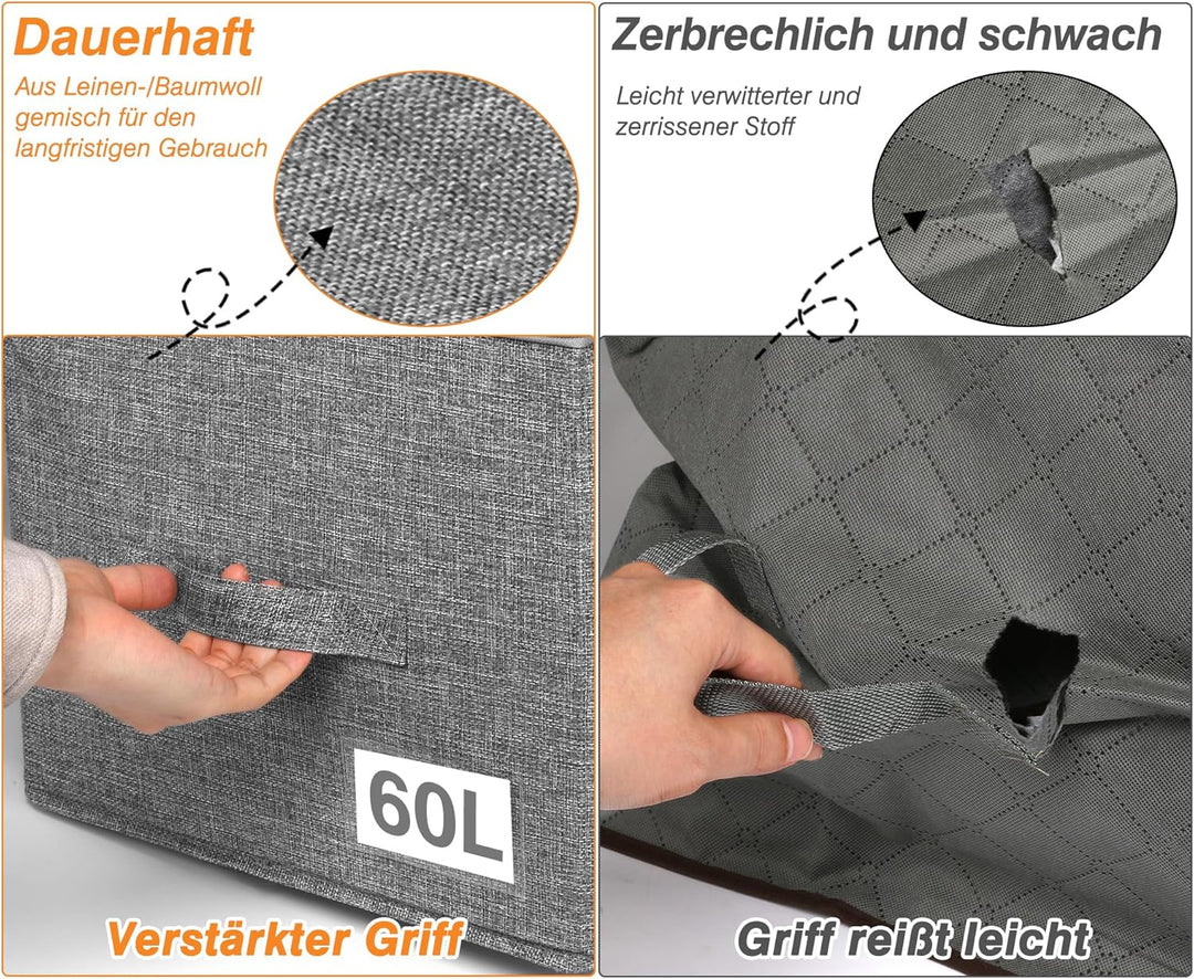mepure Aufbewahrungsbox mit Deckel Gross, 60L Kleidung Stoffboxen Aufbewahrung mit Stabile Seitenwän