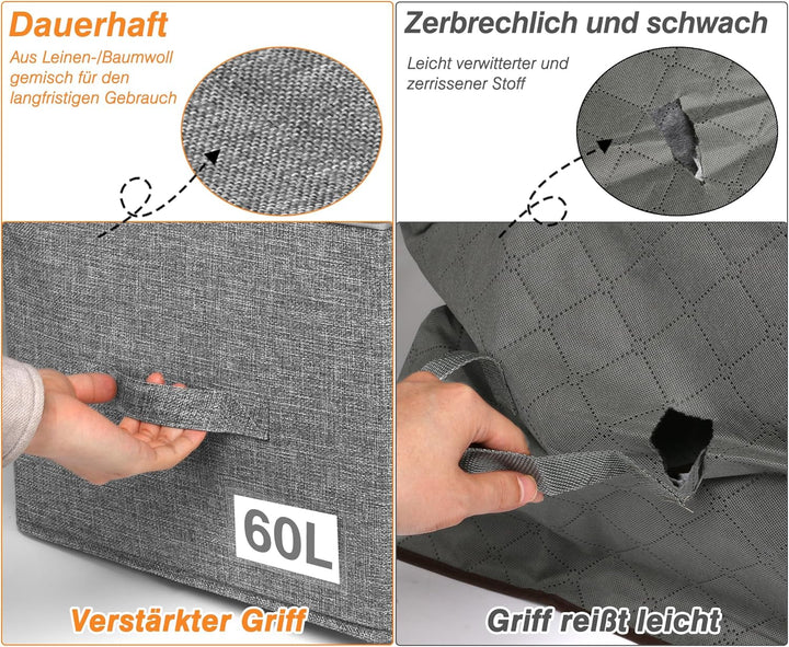 mepure Aufbewahrungsbox mit Deckel Gross, 60L Kleidung Stoffboxen Aufbewahrung mit Stabile Seitenwän