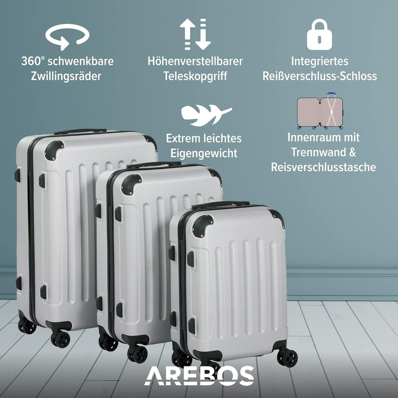 Arebos 3tlg. Hartschalenkofferset I ABS-Hartschale I Trolley Kofferset I Reisekoffer mit Teleskopgri