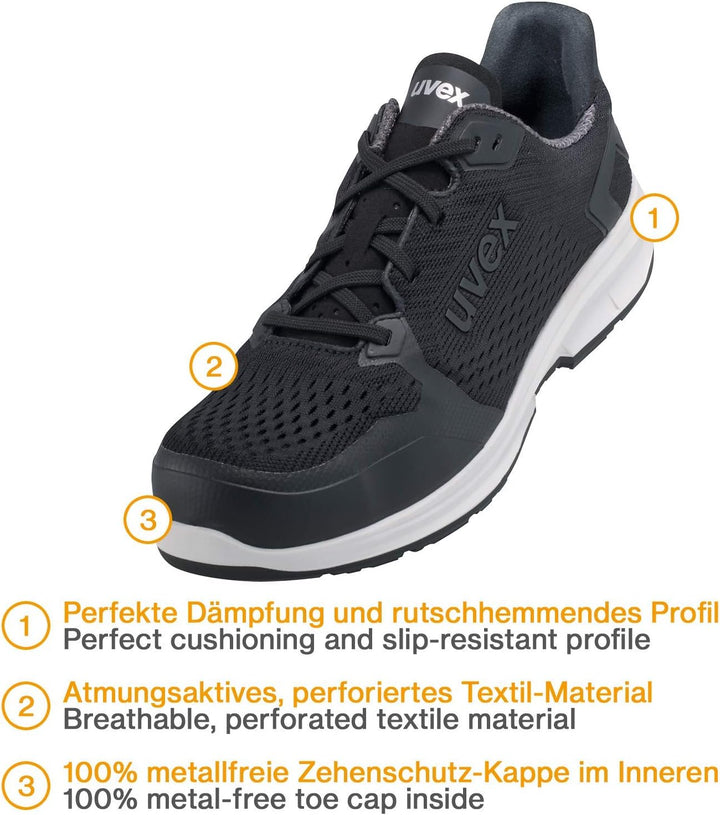 Uvex 1 Sport gelochter Halbschuh, Sicherheitsschuhe S1 SRC, Arbeitsschuhe für Damen & Herren, Schwar