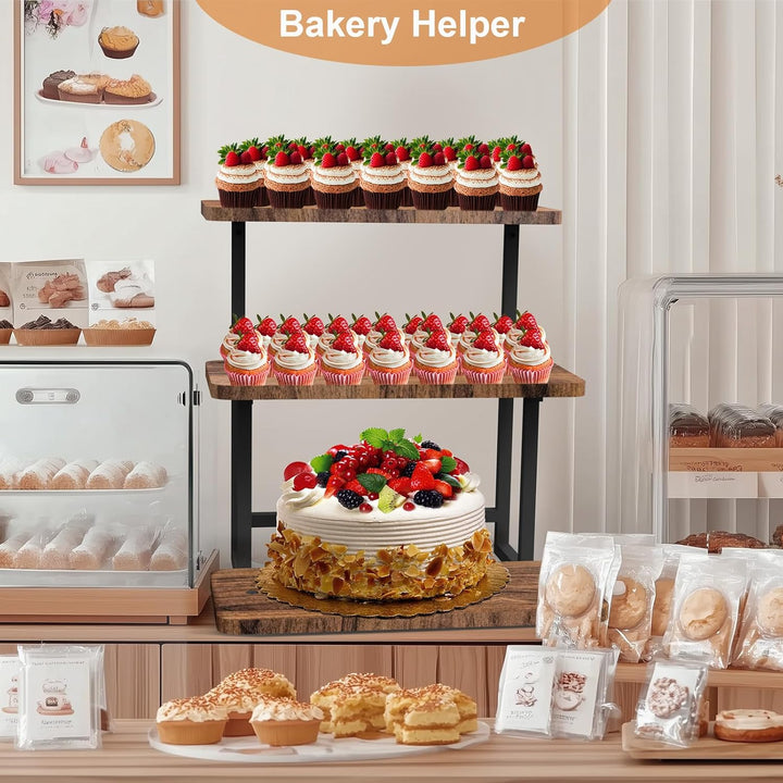 3 Etagen Kuchen und Cupcake Ständer aus Holz, Etagere für Desserts, Donuts, Kekse, Macarons, Obst, H