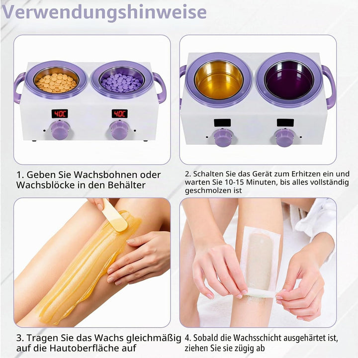 Dualer Wachserhitzer mit elektronischem Display, 2x500ML Gesamtkapazität, Doppelwachs-Topf, 220 W Wa