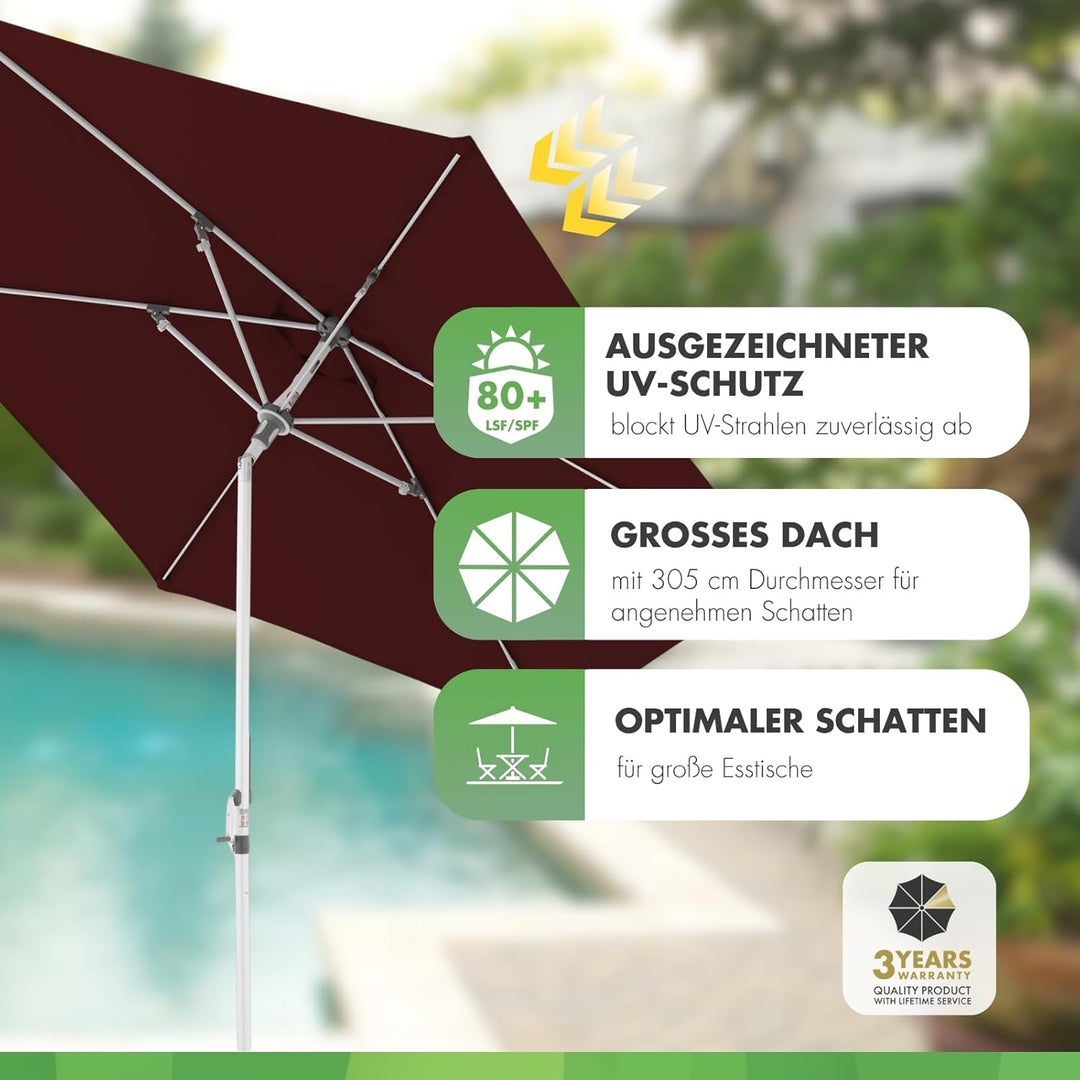 Doppler Sonnenschirm AluPro Neo Kurbel 305cm I 6-eckiger Sonnenschirm für Balkon & Terrasse I Schirm