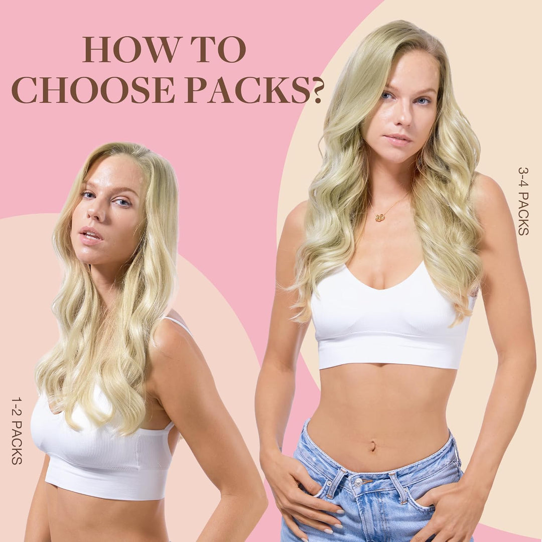 GOO GOO Tape in Extensions Echthaar, Aschblond bis Goldblond und Platinblond 30cm 20pcs 40g, Haarver