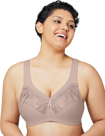 Glamorise Women's Plus Size MagicLift Full Fugure Embroidered Wirefree Bra #1016 C Taupe, C Taupe