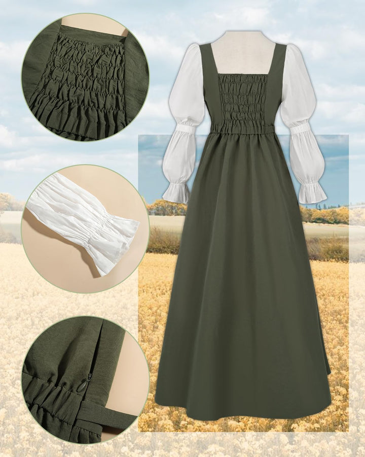 CR ROLECOS Damen Mittelalter Kleid Laternenärmel A-Linie Vintage Viktorianisches Kleid Renaissance K