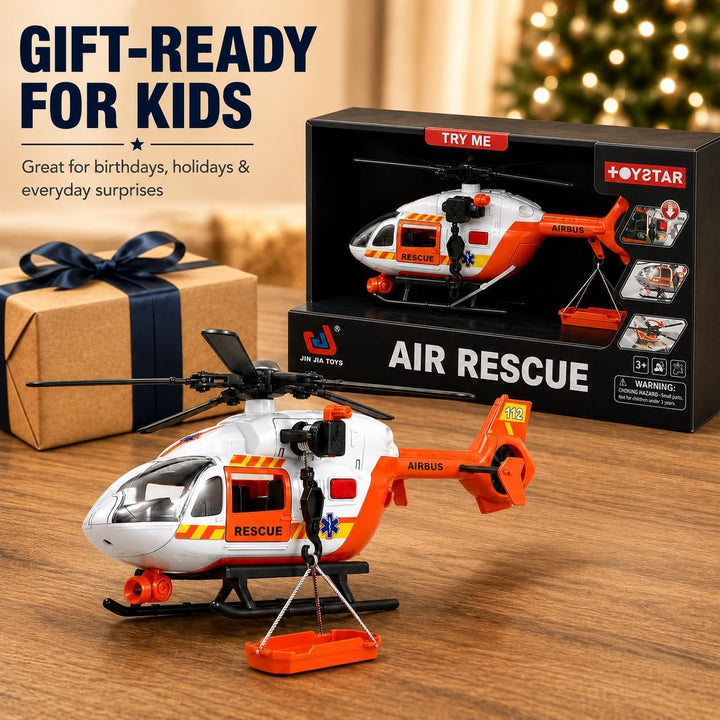Rescue Helicopter Toy with Lights and Sounds,Emergency Crane Toy with Hanging Tray, Kids Toys for 3
