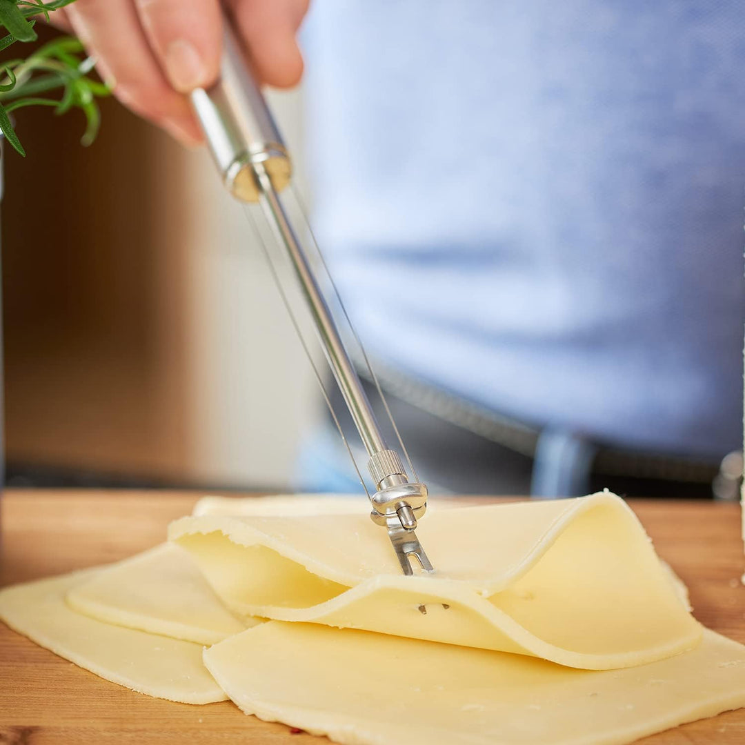 RÖSLE Käseschneider, hochwertiger Drahtschneider mit Gabel für Schnittkäse, Edamer, Gouda und Tilsit