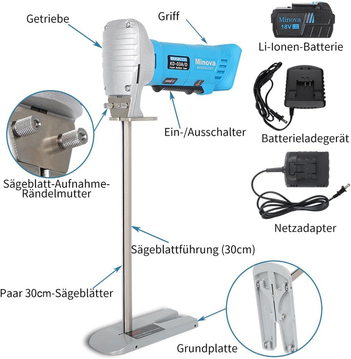 MINOVA Schaumgummisäge Schaumstoffsäge 30 cm Wechselstrom/Gleichstrome (AC/DC) Kit, Schneiden aller