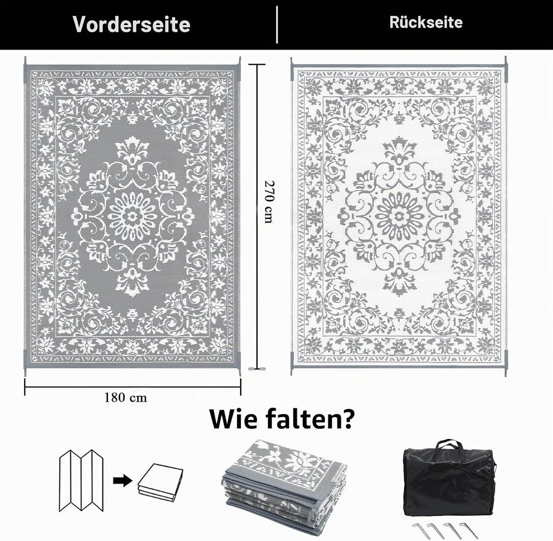 Enyhom Outdoor Teppich 180 x 270 cm Wetterfest Kunststoff Gross RV Camping Aussenteppich Wendbarer P