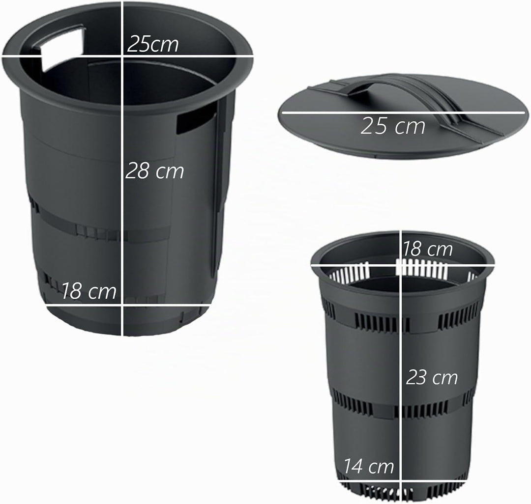 Set 3X Komposter Unterirdischer Garten 11 L Anthrazit Kunststoff H 53 cm modularer Komposteimer Bio